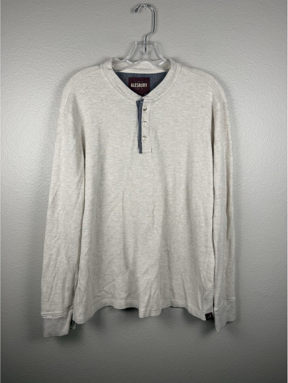 Alesbury Mens L Thermal Henley Shirt 100% Cotton Oatmeal Long Sleeve Casual